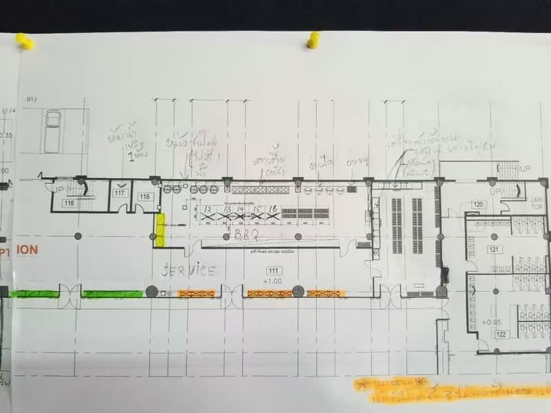 Engineering drawings for custom commercial kitchen equipment design and fabrication.
